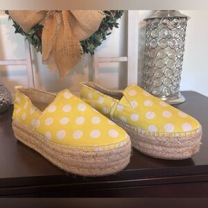 Betsey Johnson Yellow Polka Dot Espadrille Shoes